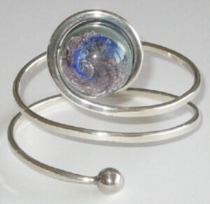 Anna Greta Eker: 'Wire with Glass Ball' silver bracelet, 1970s, glass ball by Benny Motzfeld.