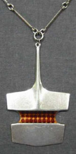 'Bjørn's Silver Visor',
pendant by Bjørn Sigurd Østern,
silver with enamel, 1966.