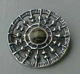 'Unn's Sun Chariot',
brooch/pendant by Unn Tangerud,
silver with Mylonite, 1964.