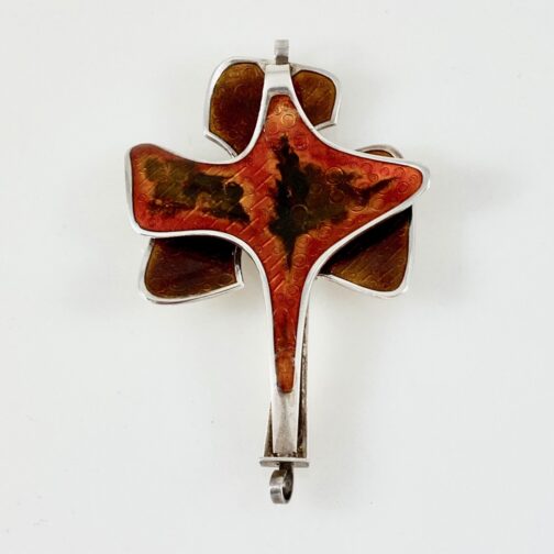 Amazing pendant by Bjørn Sigurd Østern. Silver and enamel; double layered silver, both covered in enamel, richly decorated in an intricate colour scheme.