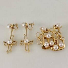 Set of gold brooch and earrings with pearls by Bjørn Sigurd Østern