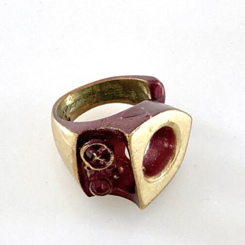 Flame bronze Pentagon ring by Björn Weckström for Lapponia. Industrial line 1971 Scandinavian Mid Century Modern Jewelry from this Finnish master.