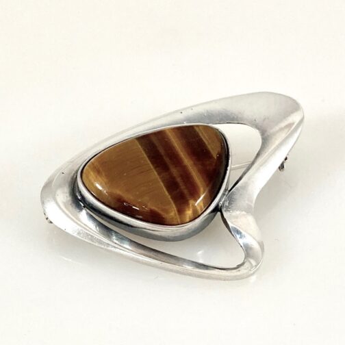 Silver and tigers eye brooch