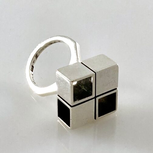 Geometric silver ring. Modernism by Ge-Kå Smycken G. Kaplan. Geometric inspiration, devotion to forms and to the material. Hard yet playful.