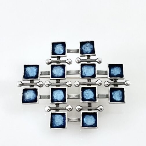 Silver enamelled brooch by Marianne Berg. Elegantly merging materials into a harmoneous whole. From the Silver Series of 1966 featuring 15 pieces of Silver jewelry, some with contrasting enamel (SS66).