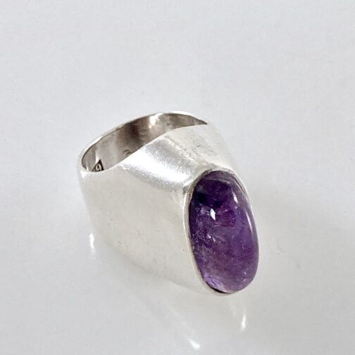 Ring by Rey Urban for his own studio, made in Silver with large Amethyst. A powerful statement much like a finger sculpture for the bearer.