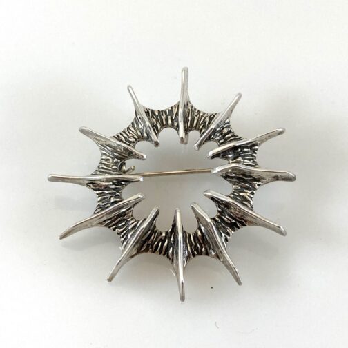 Studio S and P silver brooch pendant, partly oxidized. Striking and stringent design created ini the Hughes's Lost Wax Tecknique.