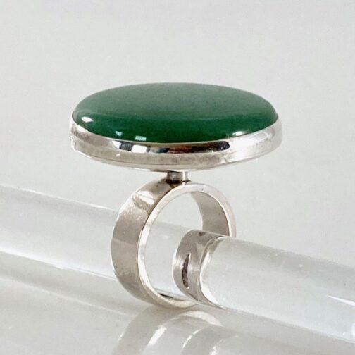 Sigurd Persson silver ring with Aventurine. Eruptive design, stingent silver with an overflow of a huge rock covering a large circular space.