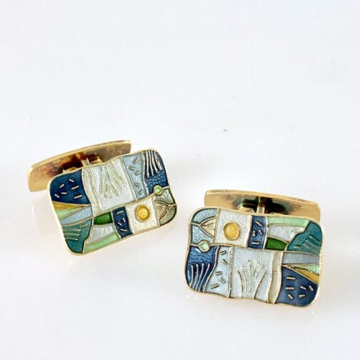 Cufflinks by Thorbjørn Lie-Jørgensen for David-Andersen. Made in silver gilt with enamel, the series "Four Seasons" consists of four colour schemes.